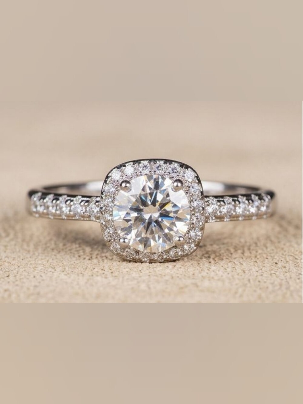 Size 12 GRA Certified Moissanite Cushion Halo Ring 925 Sterling Silver